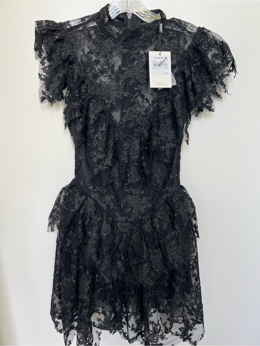 Bardot Black Lace Ruffle High-Neck Dress - Picture 4 of 5
